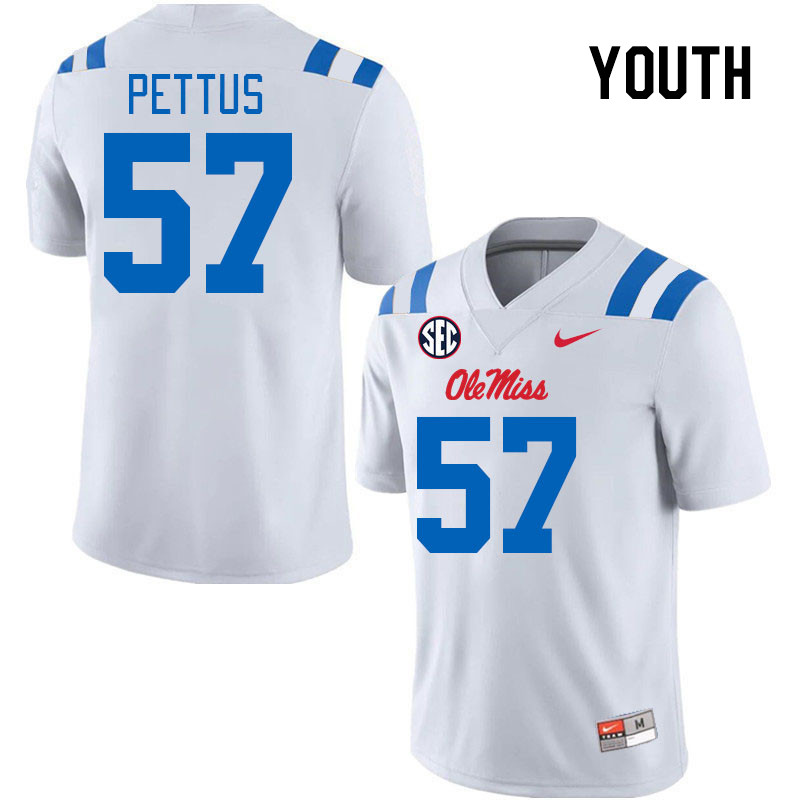Youth #57 Micah Pettus Ole Miss Rebels 2024 New Uniforms College Football Jerseys Stitched-White